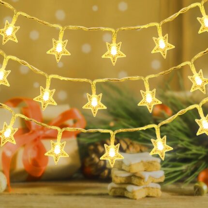 Star String Lights, 20FT 40 LED Fairy Halloween Lights Battery Operated, Waterproof Indoor & Outdoor Twinkle Christmas Lights for Gift Party Wedding Decorations, Warm White